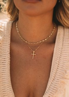 ~18k Gold filled charm & chain ~Appx 15'' & 16'' long ~Clasp closure ~2 chain necklace style New Style Outfits, Double Necklace, Charm Chain, Gold Cross, Pretty Jewellery, Charm Necklaces, Necklace Gold, Style Outfits, Body Types