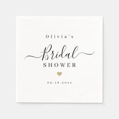 a white square paper napkin with the words,'ollivia's bridal shower '