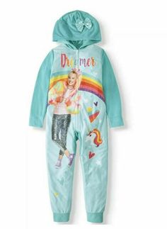 JoJo Siwa "Dreamer" One-Piece Hooded Pajamas Girl Size 10 Aqua blue fleece one-piece hooded  pajamas with JoJo, a unicorn, and a rainbow on the front. Zippered up the front. Cute and comfy! Brand New with Tags! MSRP: $42.00 Blanket Sleeper, Union Suit, Girls Robes, Baby Doll Accessories, Disney Princess Dresses, One Piece Pajamas, Jojo Siwa, Halloween Costumes For Girls, Girls Pajamas