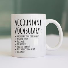 a white coffee mug with the words'account vocabulaary'printed on it