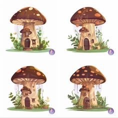 four different types of mushroom houses