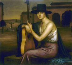 a painting of a woman with a guitar