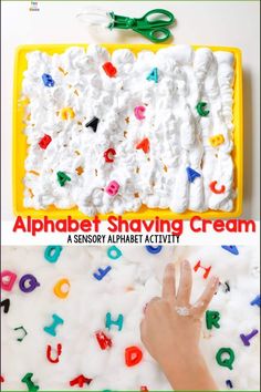 the alphabet shaving cream is an easy activity for toddlers to learn letters and numbers