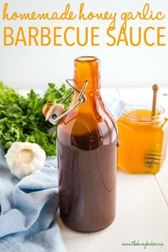 homemade honey garlic barbecue sauce in a glass bottle