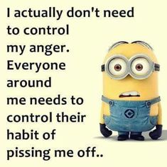 a minion with the words i actually don't need to control my anger, everyone around me needs to control their habit