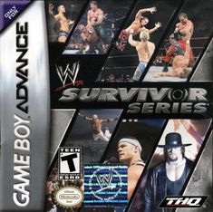 the coverart for wwe survivor series, featuring many wrestlers and their names on it