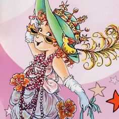 an image of a cartoon character with flowers on her head and stars in the background