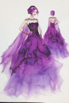 a drawing of a woman in a purple dress