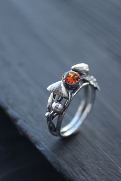 Amber ring Sterling silver Mushroom ring Woodland elven ring | Etsy Sterling Silver Fantasy Style Promise Ring, Elven Ring, Witch Ring, Forest Ring, Witch Rings, Mushroom Ring, Elven Jewelry, Mushroom Jewelry, Different Gemstones