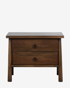 a small wooden table with two drawers on one side and an open drawer on the other