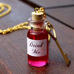 Another Drink Me Red Drink, Cork Bottle, Red Drinks, Vintage Style Necklace, Mini Jars, Alcohol Bottles, Bottle Jewelry, Bottle Charms