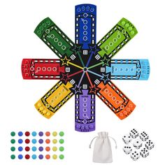 a clock made out of legos and dices