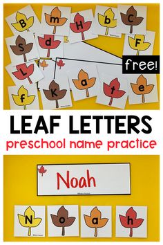 leaf letter matching game for preschool to use in the fall and winter months with free printables