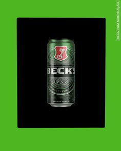 a can of beer on a green background with the caption beck's