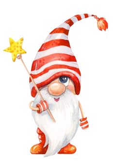 a watercolor painting of a gnome with a star in his hand and holding a wand