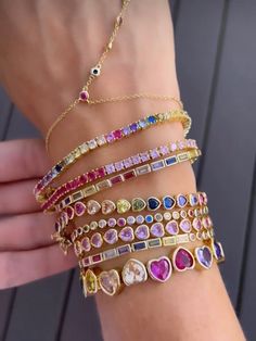 Embrace the spectrum of elegance with this stunning multicolor heart tennis bracelet series of rainbow bezel hearts linked together in a golden chain. Wear solo to add a sophisticated pop of shine or stack it to make a fabulous statement Product details: Measurement: 7"       Hearts: 5 mm Category: Bracelet  Finish:  18k Gold Plated over brass Gem: Rainbow CZ Stones THE PERFECT GIFT 🎁 💝 All Marie Rose Bijoux jewels are packed in an elegant jewelry box and ready to give as a gift (If you want t Multicolor Heart-shaped Party Bracelet, Multicolor Heart-shaped Bracelets For Party, Multicolor Heart-shaped Party Bracelets, Valentine's Day Multicolor Heart Bracelet, Gem Stone Bracelet, Heart Tennis Bracelet, Minimalistic Jewelry, Dope Jewelry Accessories, Marie Rose