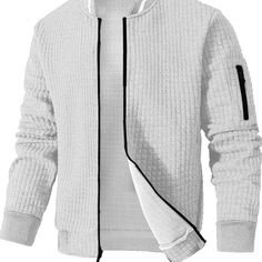 Waffle Pattern Style, Loose Fit, Soft, Lightweight. Zipper To Close, Cool And Comfortable. Available In Light Grey. Please Specify Color In The Comment Section. Jacket Varsity, Mens Outerwear Jacket, Mens Lightweight Jacket, Men's Casual Style, Jackets Men Fashion, Casual Blazer, Black Leather Jacket, Leather Jacket Men, Mens Street Style