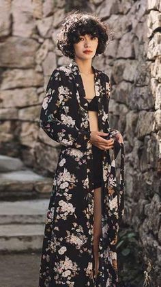 Floral Print Kimono Cover-Up. Perfect for a beautiful summer day. Shop our collection of Kimono robes with different colors, patterns, and prints. #Kimono #KimonoOutfits #KimonoStyleJackets #KimonoFashion #ModerneKimono Long Floral Kimono, Floral Print Kimono, Japanese Sleeve, Japanese Embroidery