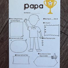 a paper cut out of a person with a trophy and other things to draw on it