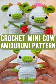 crochet mini cow amigurmi pattern with text overlay