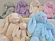 a group of stuffed animals sitting next to each other