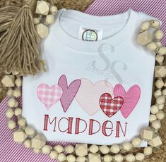 Your little one will adore this Valentine’s Day shirt! When ordering an embroidered item, please specify your desired monogram initials or name, monogram font & thread color. All of the monogram options can be found here. Also, please note any special requests in the box provided prior to adding this item to your cart. We will try our best to comply. Applique Ideas, Heart Sketch, Monogram Fonts, Monogram Initials