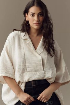 The Dylon Short-Sleeve Wide-Placket Top | Anthropologie Oversized Top, Clothes To Buy, Top Women, Spring Collection, Leisure Wear, Stylish Dresses, Pullover Styling, Look Book, Clothes For Sale