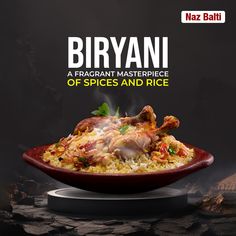 an advertisement for biryani, a fragrant masterpiece of spices and rice