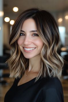 Elevate your dark hair with these 31 stunning balayage highlights! ✨ From caramel to ash blonde tones, find the perfect balayage look to add depth and dimension. #Balayage #DarkHair #HairInspo Blended Money Piece Balayage, Blonde On Black Hair Balayage, Brown Hair Baylage Ideas, Brunette With Subtle Money Piece, Balayage Hair On Short Hair, Caramel Balayage With Bangs, Dark Hair Ash Highlights, Mushroom Highlights On Dark Hair, Blonde Balayage For Brunettes