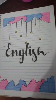 an open notebook with the word english written in cursive writing