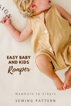 a baby laying on its back with the words easy baby and kids romper written above it