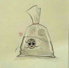 a drawing of a bag with eyes and nose