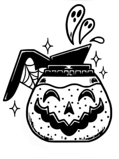 a black and white drawing of a pumpkin jar