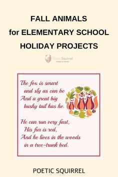 the front cover of fall animals for elementary school holiday projects