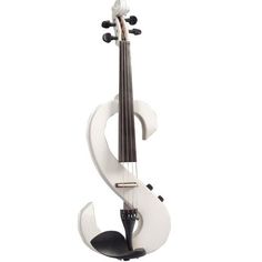 a white violin with an upside down neck