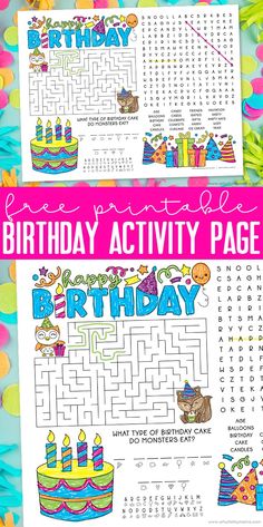 a birthday activity page for kids to print and color