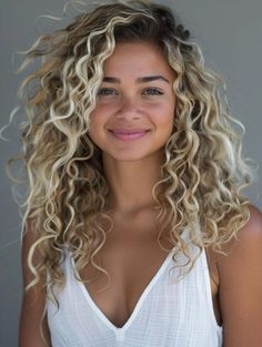 Honey Blonde Balayage Curly Hair, Light Blonde Curly Hair, Wavy Hair With Highlights, Curly Blonde Highlights, Photos For Summer, Blonde Curly Hair Natural, Blond Curly Hair, Haircut And Style, Long Blonde Curly Hair