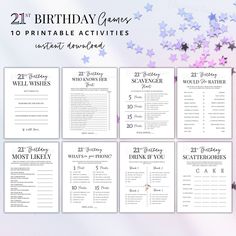 21st birthday games for adults and children with stars on the background, including an image of a