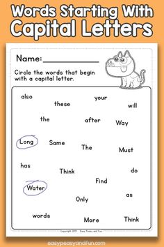 the words starting with capital letters worksheet for children to practice their handwriting skills