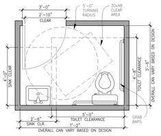 a bathroom floor plan with measurements for the toilet and sink area, including an overhead shower