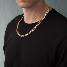 His look isn’t complete without this slim and stylish link necklace. Created in 10K yellow gold, this sophisticated 8.0mm-wide mariner chain design adds depth and dimension to any attire. Polished to a bright shine, this 22.0-inch necklace secures with a lobster claw clasp. Thick Gold Chain, Gold Chains For Men, Peoples Jewellers, Link Chain Necklace, Chain Design, Chain Link Necklace, Link Necklace, 10k Gold, Link Chain