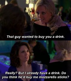 two women talking to each other in front of a bar with the caption that says, that guy wanted to buy you a drink really