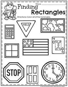 the worksheet for finding rectangles is shown in black and white, with pictures