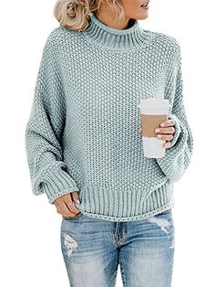 Light Blue Knitted Top For Fall, Suspenders For Women, Pullover Mode, Estilo Chic, High Neck Sweater, Drop Shoulder Sweaters, Casual Stylish, Suspender Dress, Loose Outfit