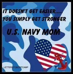 an american flag heart and anchor with the words, it doesn't get easier you simply get stronger u s navy mom