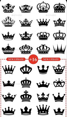 a large set of black and white crowns