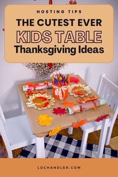 the cutest ever kids'table thanksgiving decorating idea is featured in this post