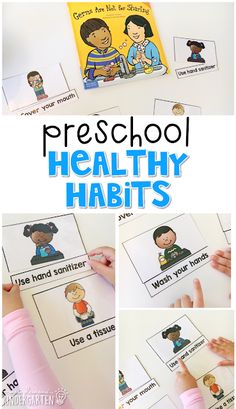 a collage of pictures with the words preschool healthy habitts