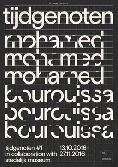 the poster for an exhibition with different type and font