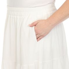 Elevate your fashion game with this flowy and effortlessly chic skirt. This maxi skirt from White Mark boasts a pleated design that adds texture, movement, and a touch of sophistication to your look. Dress it up or down as this skirt is incredibly versatile. Pair it with a tucked in blouse and heels for a sophisticated look or go for a more relaxed vibe with a tucked in tee and sandals and pair it with a jacket on chilly days. It’s perfect for various occasions and style preferences. Solid Color Tiered Maxi Skirt For Day Out, Summer Tiered Maxi Skirt With Pleated Waist, Casual Voluminous Maxi Skirt With Pleated Waist, Relaxed Fit Tiered Maxi Skirt With Pleated Waist, Summer Pleated Waist Maxi Skirt, Tiered Maxi Skirt With Pleated Waist, Relaxed Solid Color Maxi Skirt With Pleated Hem, Flowy Tiered Skirt With Pleated Hem, Tiered Skirt With Pleated Waist